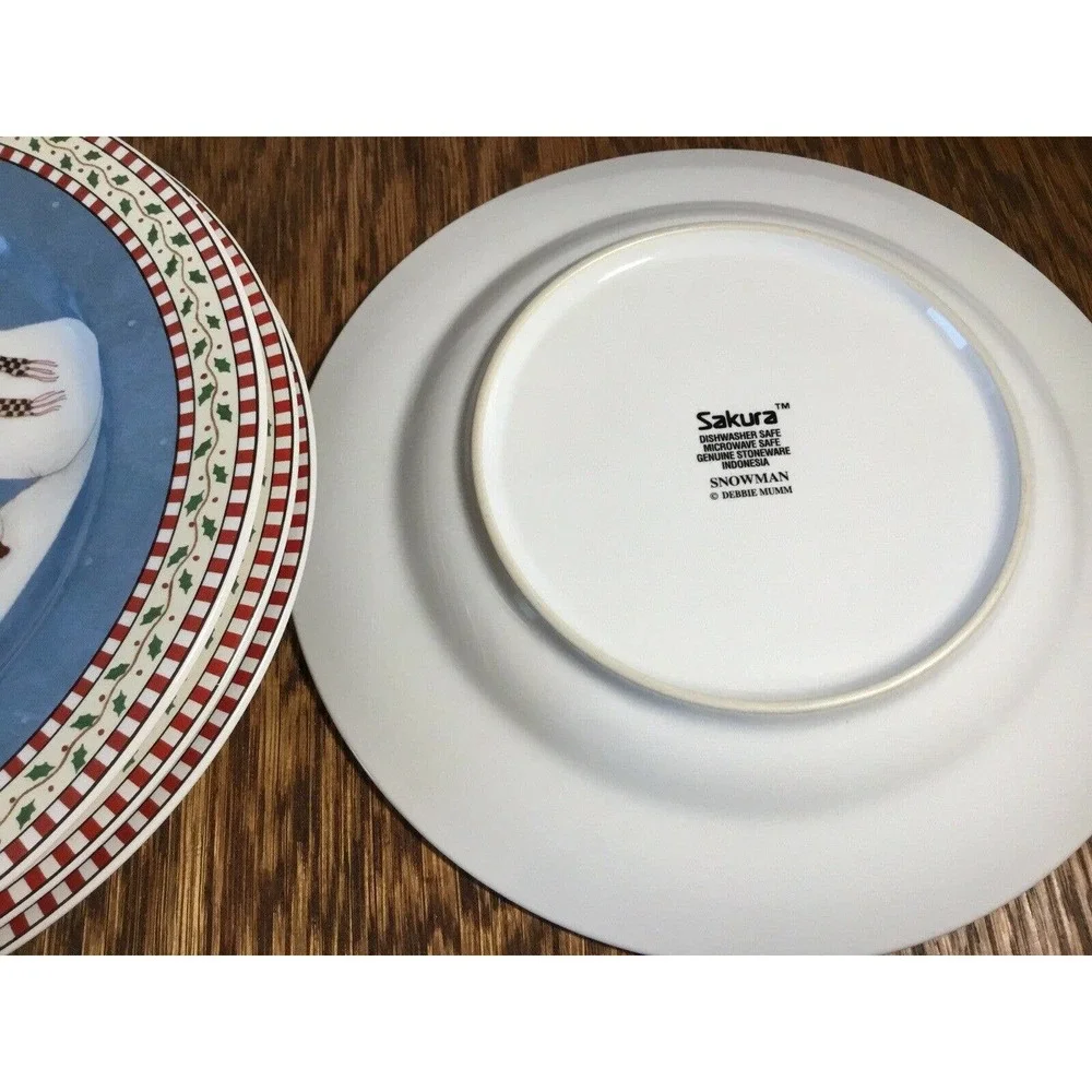Vtg Debbie Mumm Jolly Snowmen Sakura 1997 Salad Plates Country Christmas‎ Winter